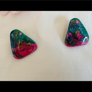 Enameled Triangle Earrings